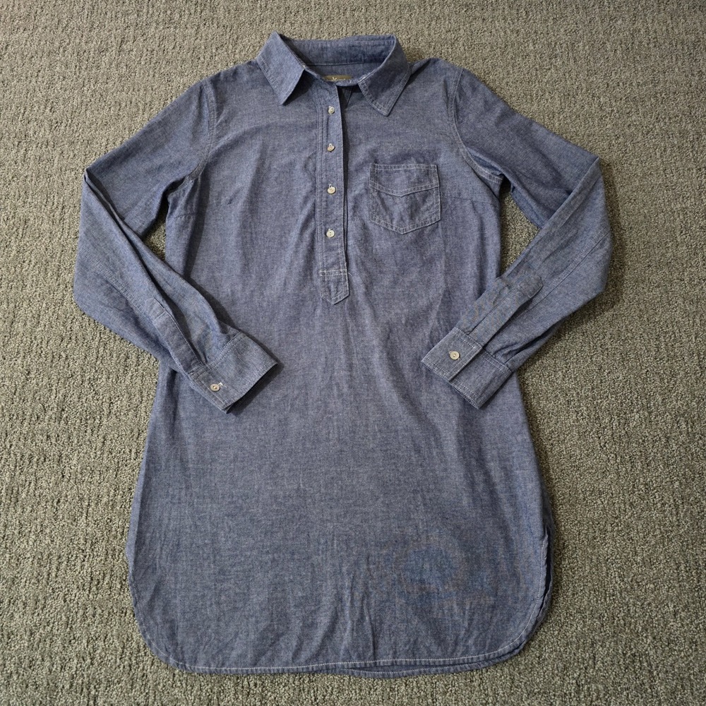 Amour Vert Organic Cotton Chambray Shirt Dress Blue Button Front Made USA Size M